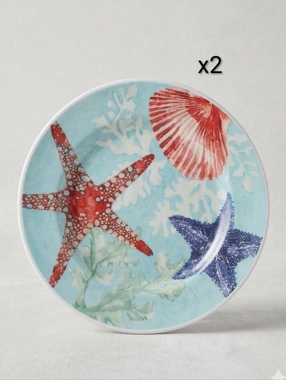 2 Coastal beach melamine starfish decorative serving plates or wall decor